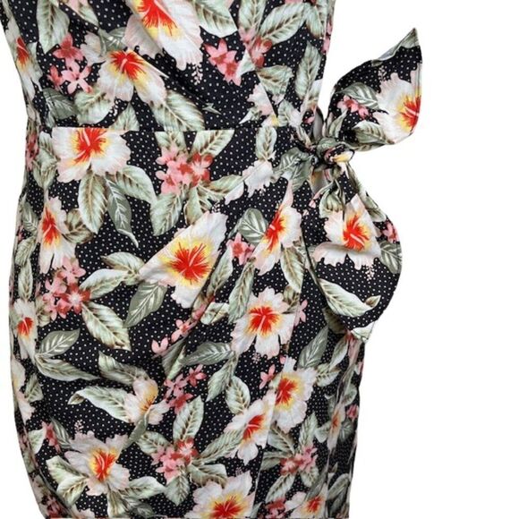 Rebecca Taylor Black Kamea Linen Blend Wrap Dress Tropical Floral Print Size 0 - Picture 4 of 15